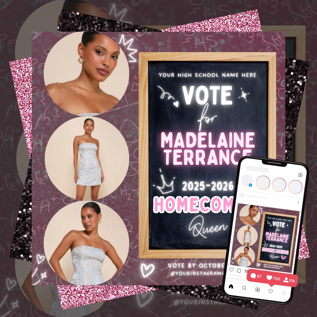 Homecoming Queen Flyer Template, Editable HOCO Queen Poster, Vote for ...