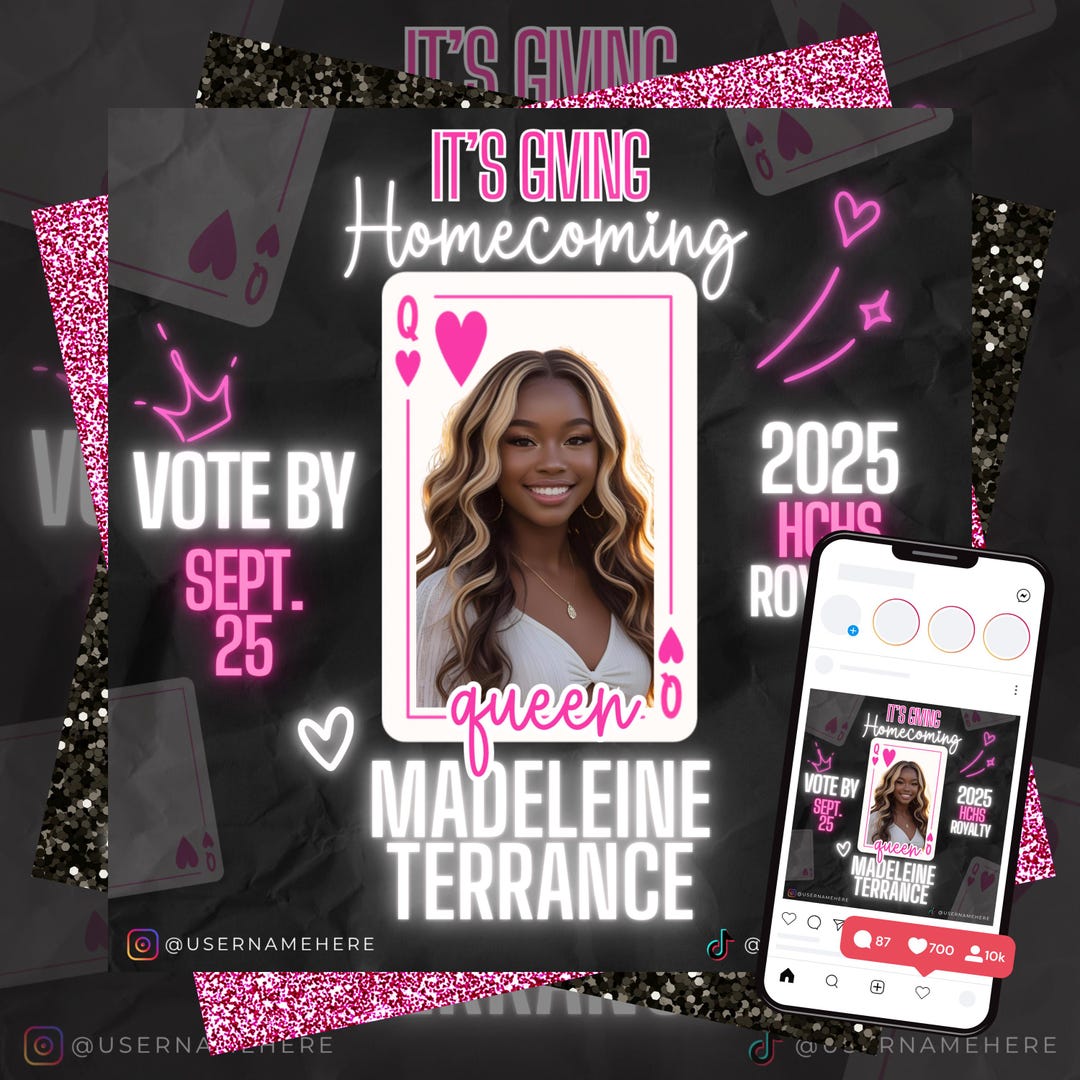 Homecoming Queen Flyer Template, Editable HOCO Queen Poster, Vote for ...