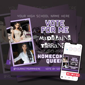 Homecoming Queen Flyer, Homecoming Flyer, Vote for Me Flyer, Homecoming King, Campaign Flyer Template for Canva, High School Homecoming HOCO