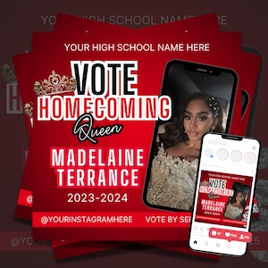 Homecoming Queen Flyer, Homecoming Flyer, Vote for Me Flyer, Homecoming King, Campaign Flyer Template for Canva, High School Homecoming HOCO
