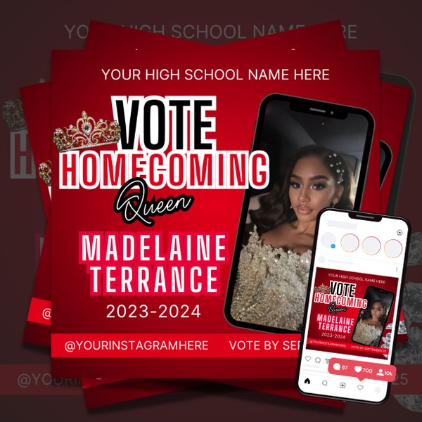 Editable Homecoming Vote For Me Flyer Canva Flyer Template Beauty Queen High School Election Campaign Prom DIY Social Media Instagram Post