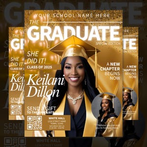 Graduation Magazine Design Template Bundle, Senior Class of 2026 Magazine, Graduation Magazine Cover, Editable Canva Grad Design for DIY