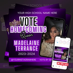 Homecoming Queen Flyer, Homecoming Flyer, Vote for Me Flyer, Homecoming King, Campaign Flyer Template for Canva, High School Homecoming HOCO