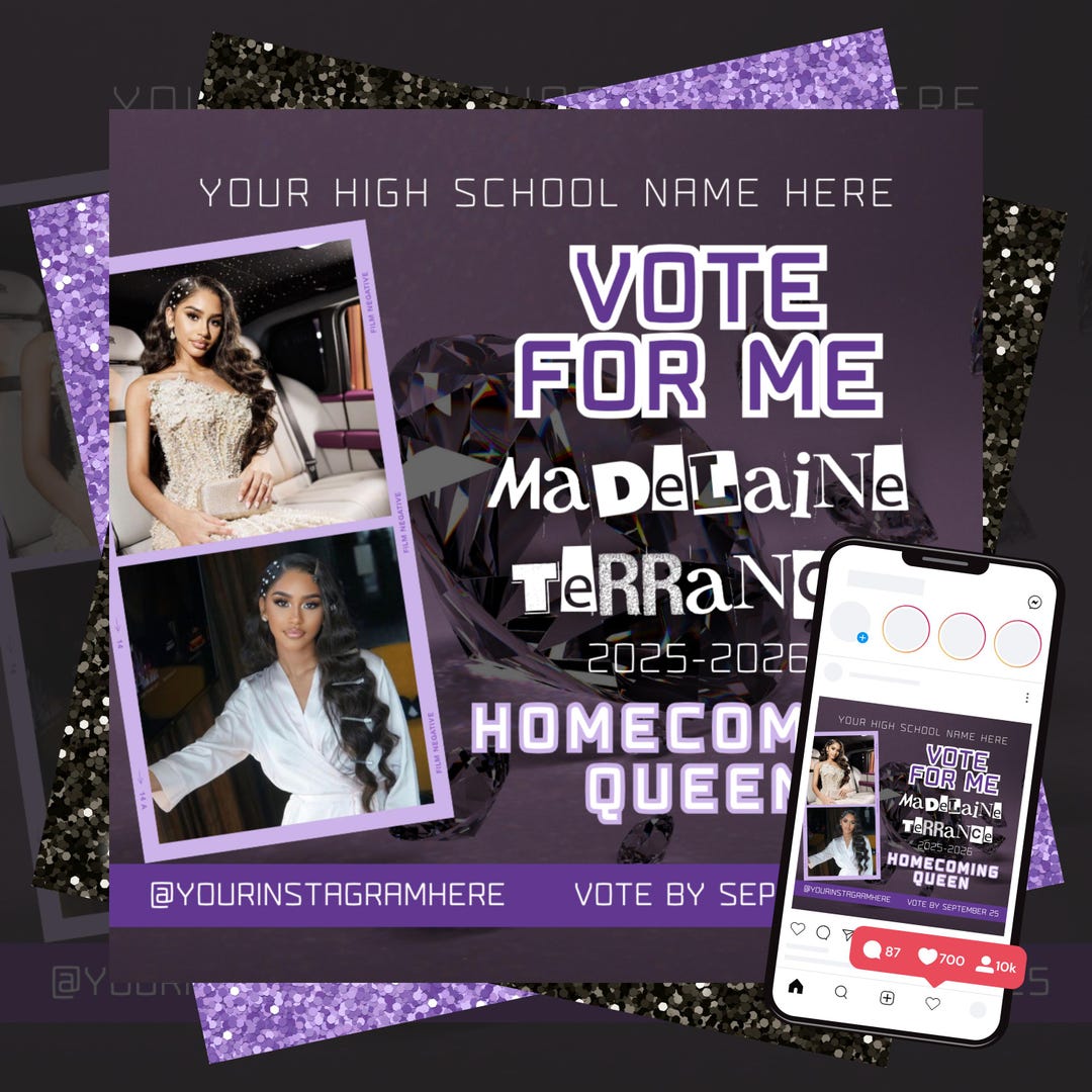 Homecoming Queen Flyer Template, Editable HOCO Queen Poster, Vote for ...