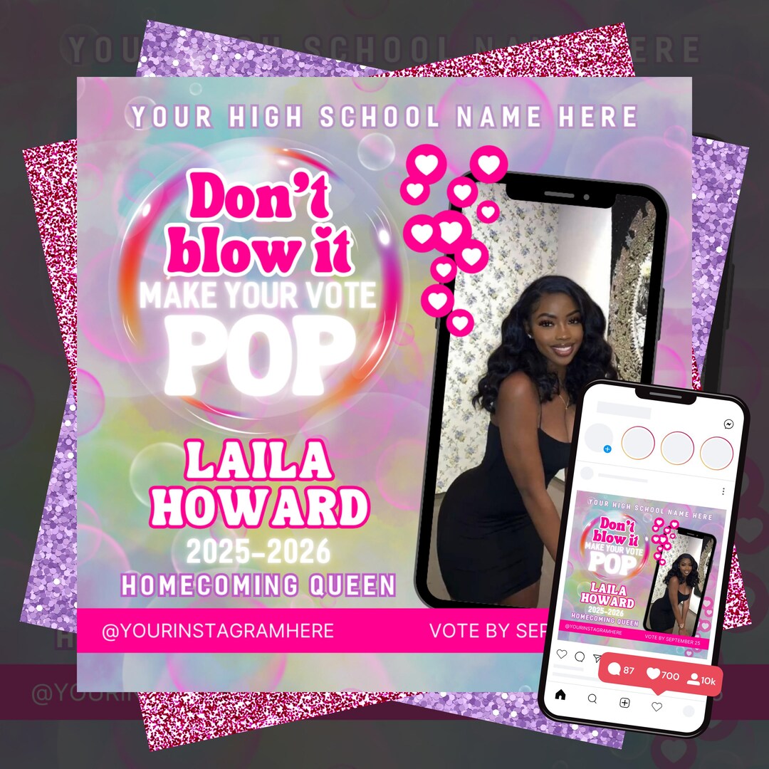 Homecoming Queen Flyer Template, Editable HOCO Queen Poster, Vote for ...