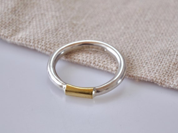 Silberring mit 24K Gold, Stapelring, 935er Silber, 999 Gold, handgefertigt, GemeoArt