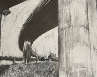 Giclée Print of Iconic Spaghetti Junction, Birmingham - Charcoal Drawing Reproduction