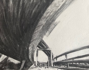 Urban Giants 2: Highway Intersection Charcoal Drawing