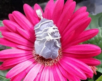 Natural Raw Blue Agate Crystal/Stone wrapped in Sterling Silver, comes with an 18" Black Bolo Necklace