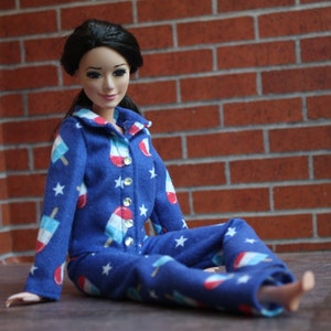 Handmade Fashion Doll Clothes. Flannel Pajamas for Dolls.