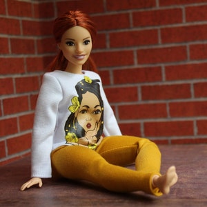 Handmade Curvy size Fashion Doll Clothes. Blouse and Leggings for Dolls.