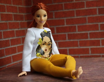 Handmade Curvy size Fashion Doll Clothes. Blouse and Leggings for Dolls.