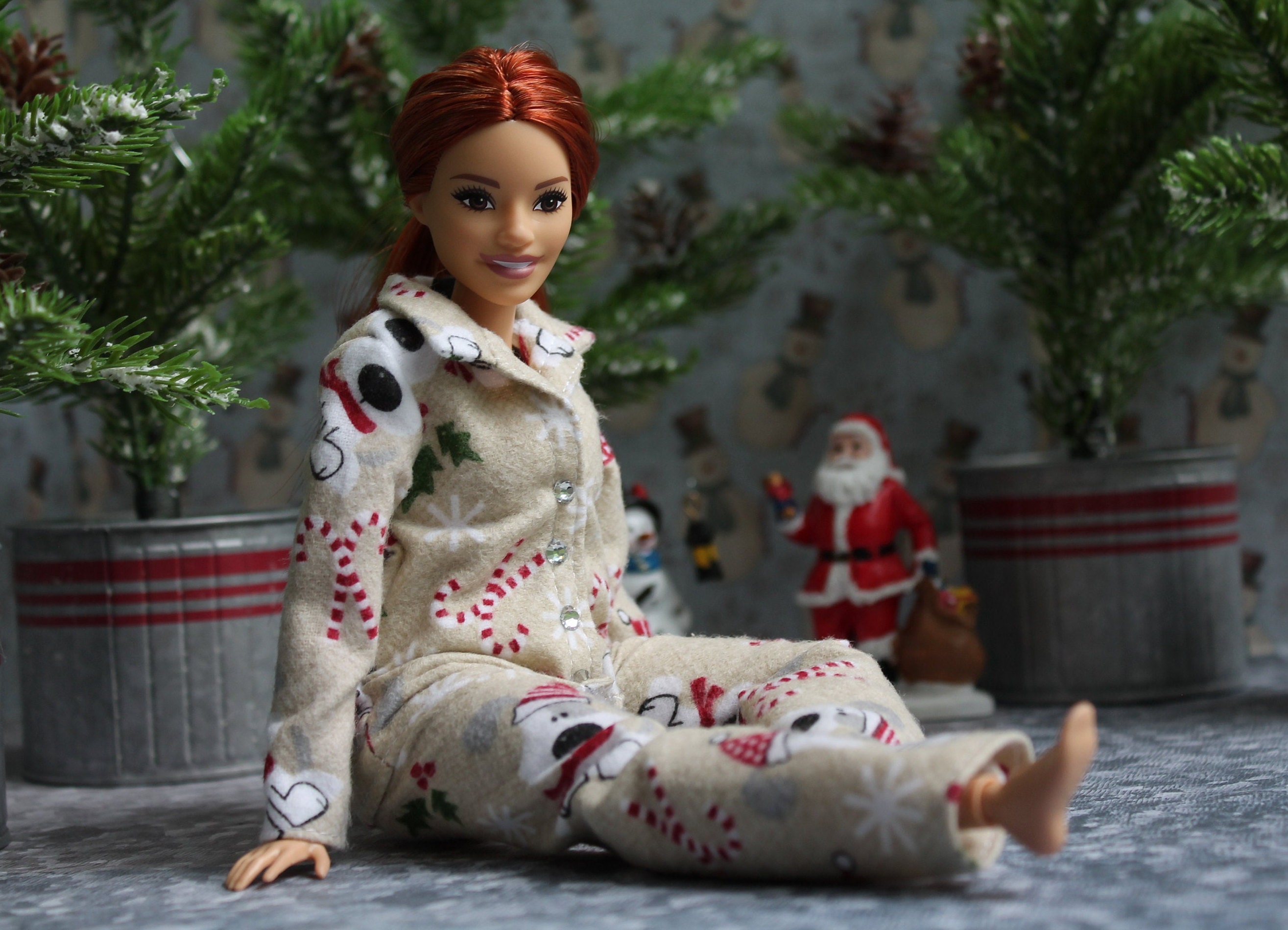 Flannel Pajamas for Dolls. №262 Clothes for Curvy Barbie Doll 