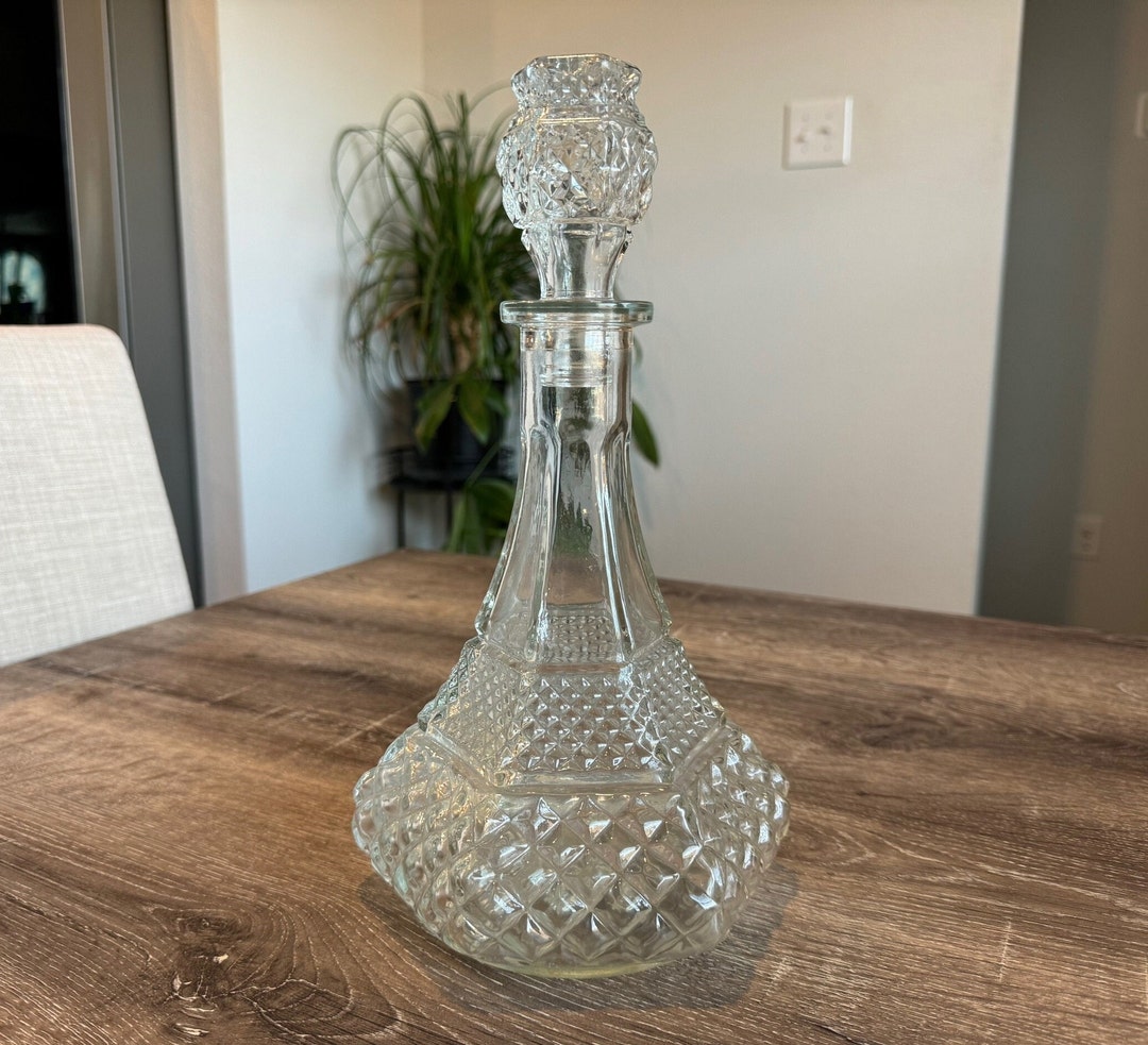 Vintage Wine/whiskey Cut Glass Decanter With Stopper Etsy