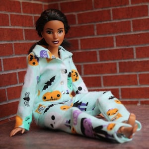 Handmade Curvy size Fashion Doll Clothes. Flannel Pajamas for Dolls.