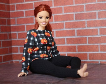 Handmade Curvy size Fashion Doll Clothes. Blouse and Leggings for Dolls.