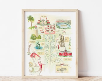 Stanford University Map Art Print: Palo Alto California Watercolor Giclée