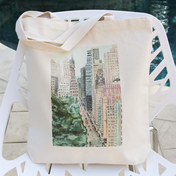 NYC, Central Park, New York City Art Print Reusable Cotton Tote Bag, Market Grocery Beach Tote Bag