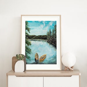 Canoes on Pinecrest Lake Giclée 8x10 11x14 Art Print, Northern California, Sierra Nevada Mountains, Canoeing in Lake with Mountains, Forest
