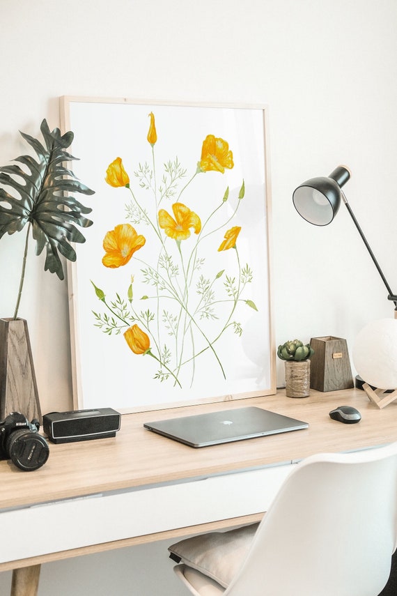 California Poppy Giclée Print: August Birth Flower Art, 8x10, 11x14
