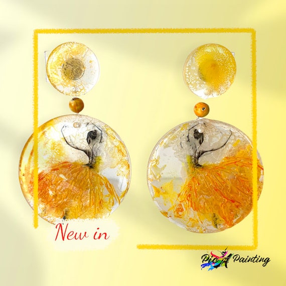 Hand made 3D Disc Resin Earrings With Yellow Dress Dancer Etsy Canada