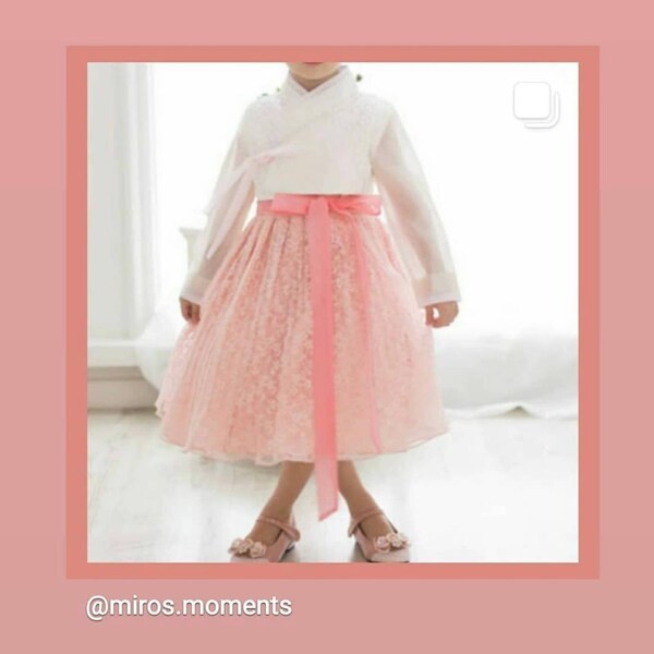 Modern girls korean hanbok lace tulle 2 in 1 dress dohl 1st birthday