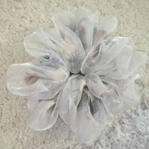 Floral Chiffon Jumbo Scrunchie: Shimmery Ivory Organza Oversized Hair Tie
