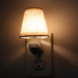 Vintage Night Light Plug in - Fabric Linen Lamp Shade, 0.5W Replaceable LED Bulb & On/Off switch