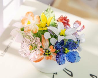 Ramo de flores de cristal para el mes de nacimiento, regalo de primavera soplado a mano, regalo de cumpleaños personalizado para ella, decoración floral de recuerdo