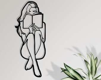 Women Reading a Book Metal Wall Decor , Minimalist Line Art, Home Wall Art, Metal Wall Decor, Reading Book Decor, Interior Design,Naked Body