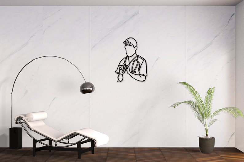 Doctor Metal Wall Decor Minimalist Line Art Home Wall Art Etsy