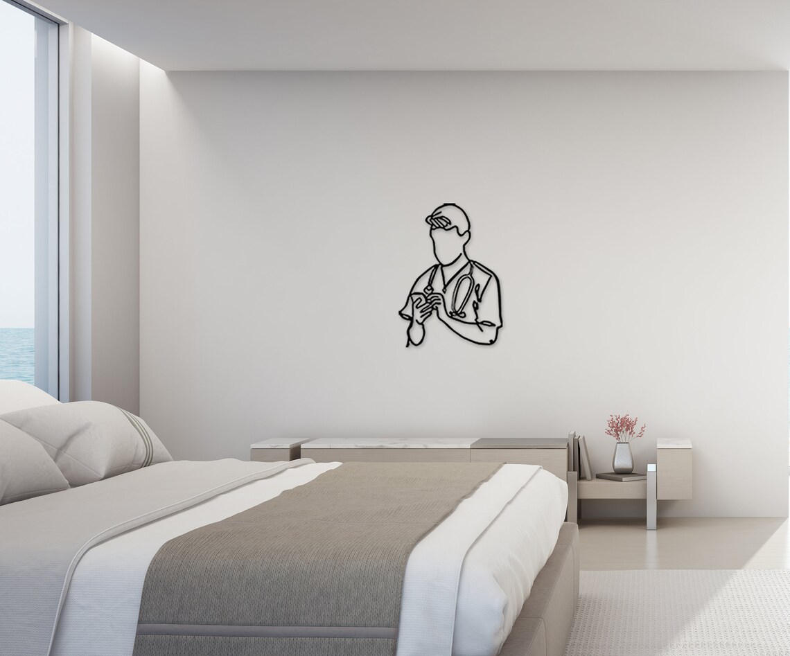 Doctor Metal Wall Decor Minimalist Line Art Home Wall Art Etsy