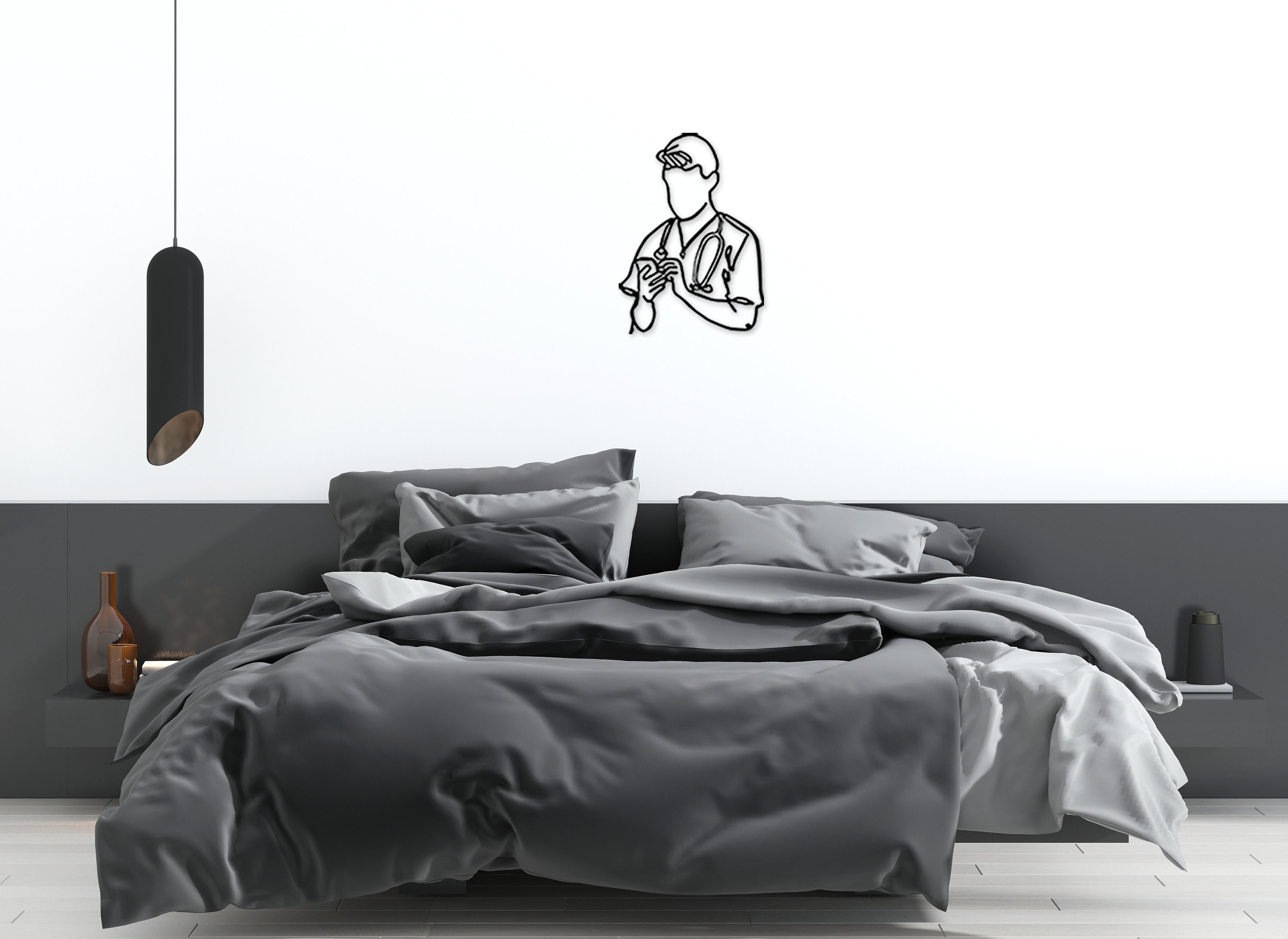 Doctor Metal Wall Decor Minimalist Line Art Home Wall Art Etsy