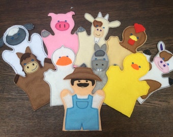 Marionnettes à main appliquées sur le thème de la ferme pour enfants