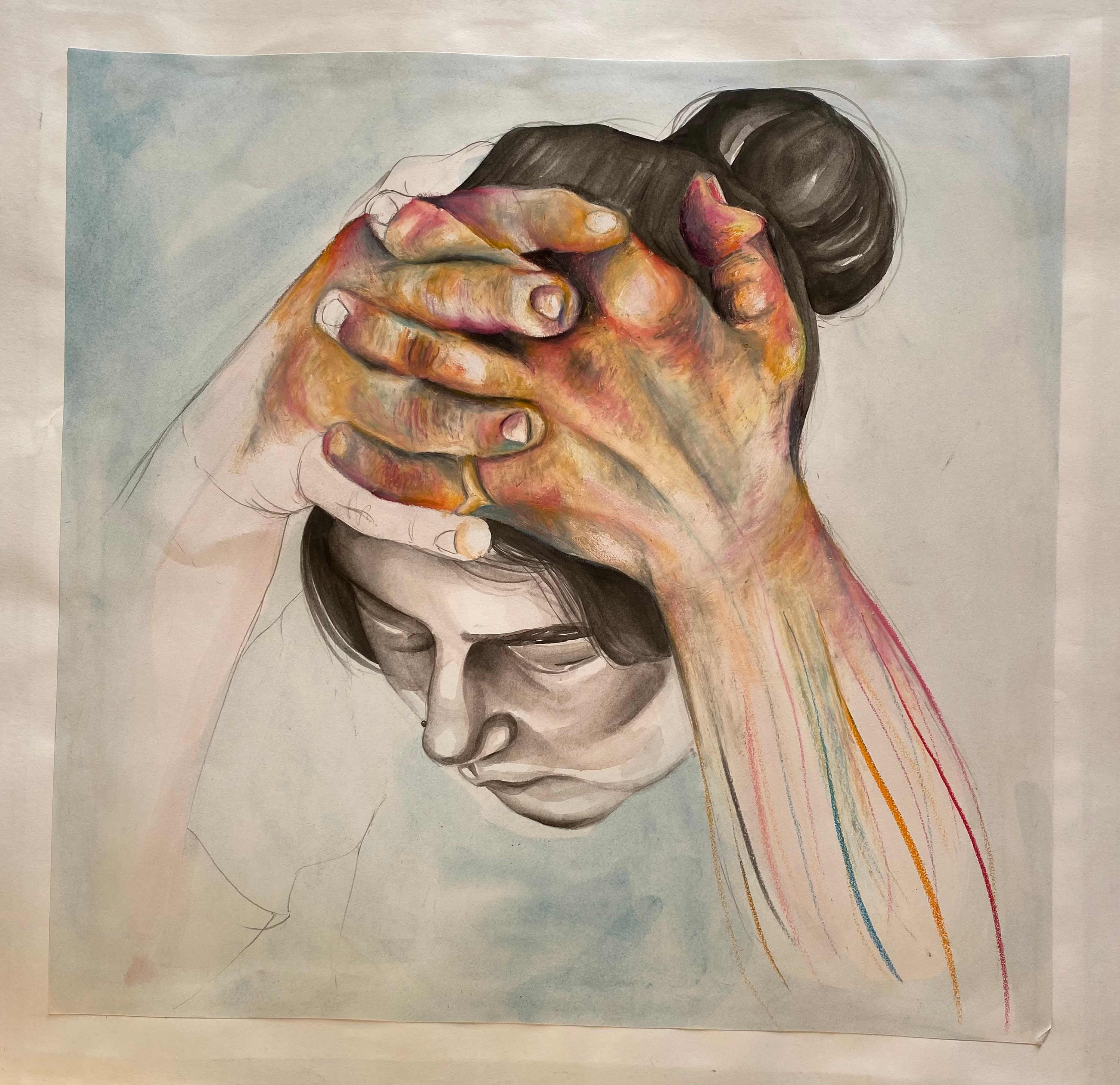 Original Hands on head art piece Etsy