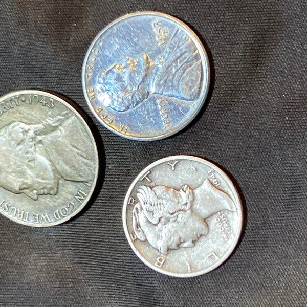 3 ww2 dated coins silver war nickel silver Mercury Dime steel wheat penny 1942-1945