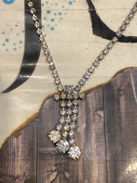 Vintage 1950S rhinestone silver tone necklace - image 1
