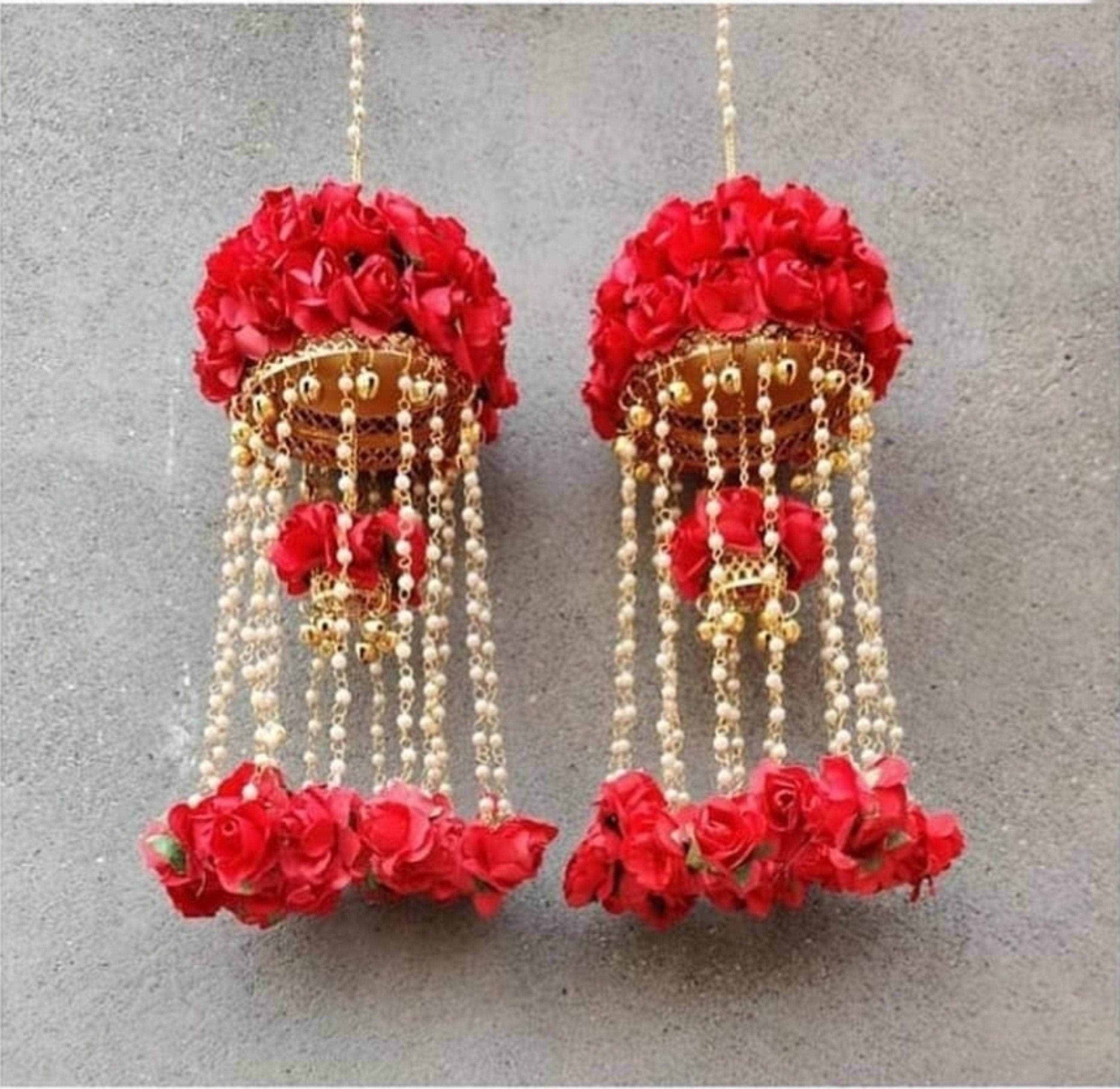 Beautiful handmade red colour flower kalire pair for bride Etsy