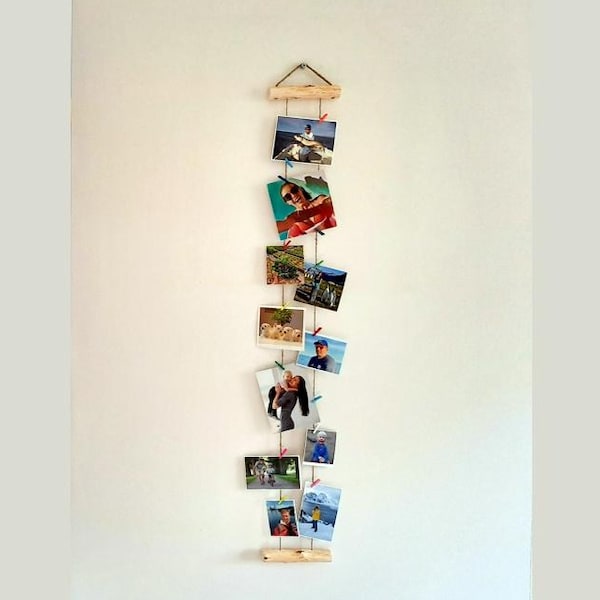 Photo Memory Frame Wall Decor Twine Photo Display with Mini Pegs Natural Wood Photo Frame Vertical Collage Picture HangingPictures Display
