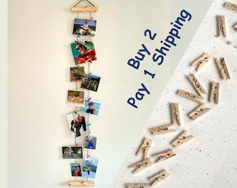 Twig Photo Display: Handmade Wooden Picture Collage with Mini Pegs