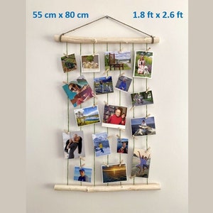 Moldura de madeira natural para fotos, moldura para fotos suspensa, decoração de parede, moldura para fotos com mini pinos, colagem vertical de fotos