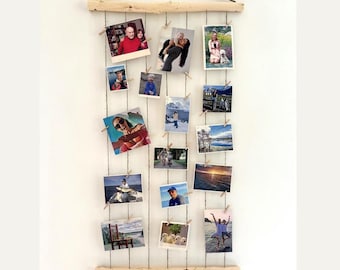 Birch Twig Photo Display: Handmade Twine Wall Decor with Mini Pegs