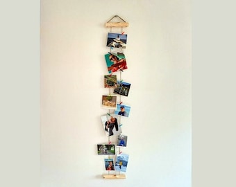 Photo Memory Frame Wall Decor Twine Photo Display with Mini Pegs Natural Wood Photo Frame Vertical Collage Picture HangingPictures Display