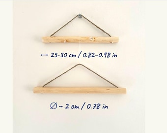 Peeled Birch Wood Stick with Cord: Macrame Hanging Dowel (25-30cm)