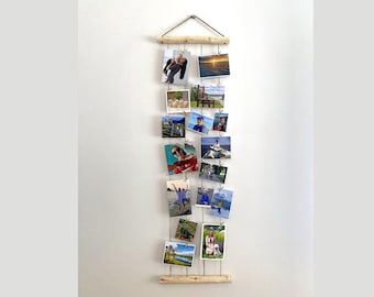 Vertical Pictures Display Natural Wood Photo Frame Photo Memory Frame Wall Decor Twine Photo Display with Mini Pegs