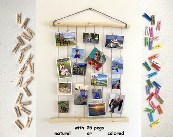Twine Photo Frame with Mini Pegs Natural Wood Photo Display Vertical Pictures Display Photo Memory Frame Wall Decor Photo Gifts