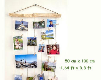 Vertical Pictures Display Natural Wood Photo Frame Photo Memory Frame Wall Decor Twine Photo Display with Mini Pegs