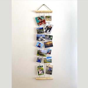 Hanging Pictures Display Photo Memory Frame Wall Decor Twine Photo Display with Mini Pegs Natural Wood Photo Frame Vertical Collage Picture