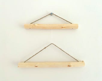 Peeled Birch Wood Stick with Cord: Macrame Hanging Dowel
