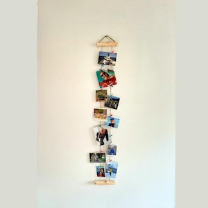 Photo Memory Frame Wall Decor Twine Photo Display with Mini Pegs Natural Wood Photo Frame Vertical Collage Picture HangingPictures Display